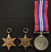 WW2 British 1939-45 Star, Burma Star and War Medal. No ribbons to both Stars.