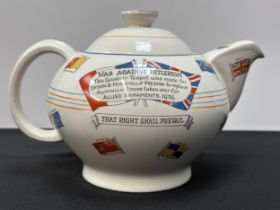 WW2 British "War Against Hitlerism" Ceramic Teapot. Souvenir teapot produced by Dyson & Horsfall