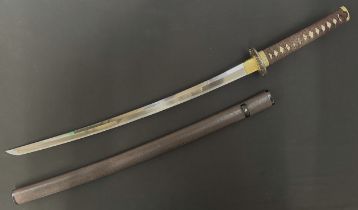Japanese Kan'ei era Wakizashi Sword circa 1624-1644. The sword is complete with a NTHK Shinsa 2003