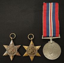 WW2 British 1939-45 Star, Burma Star and War Medal. No ribbons to both Stars.