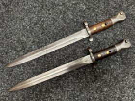 Boer War Lee Metford Bayonets x 2. Both without scabbards. Double edged blades approx. 300mm in