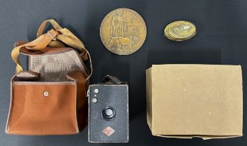 WW1 British Death Plaque to Joseph Belfield along with an empty WW2 Civilian Respirator cardboard