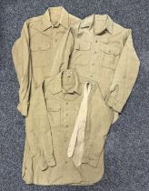 WW2 US Army Enlisted Men's Wool Shirts x 3 and Enlisted Man's Tan Coloured Tie: Shirt with lable