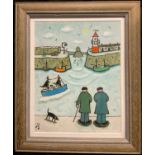 Joan Gilchrest (1918 - 2008) Newlyn Harbour signed with monogram, oil on board, 23cm x 18cm.