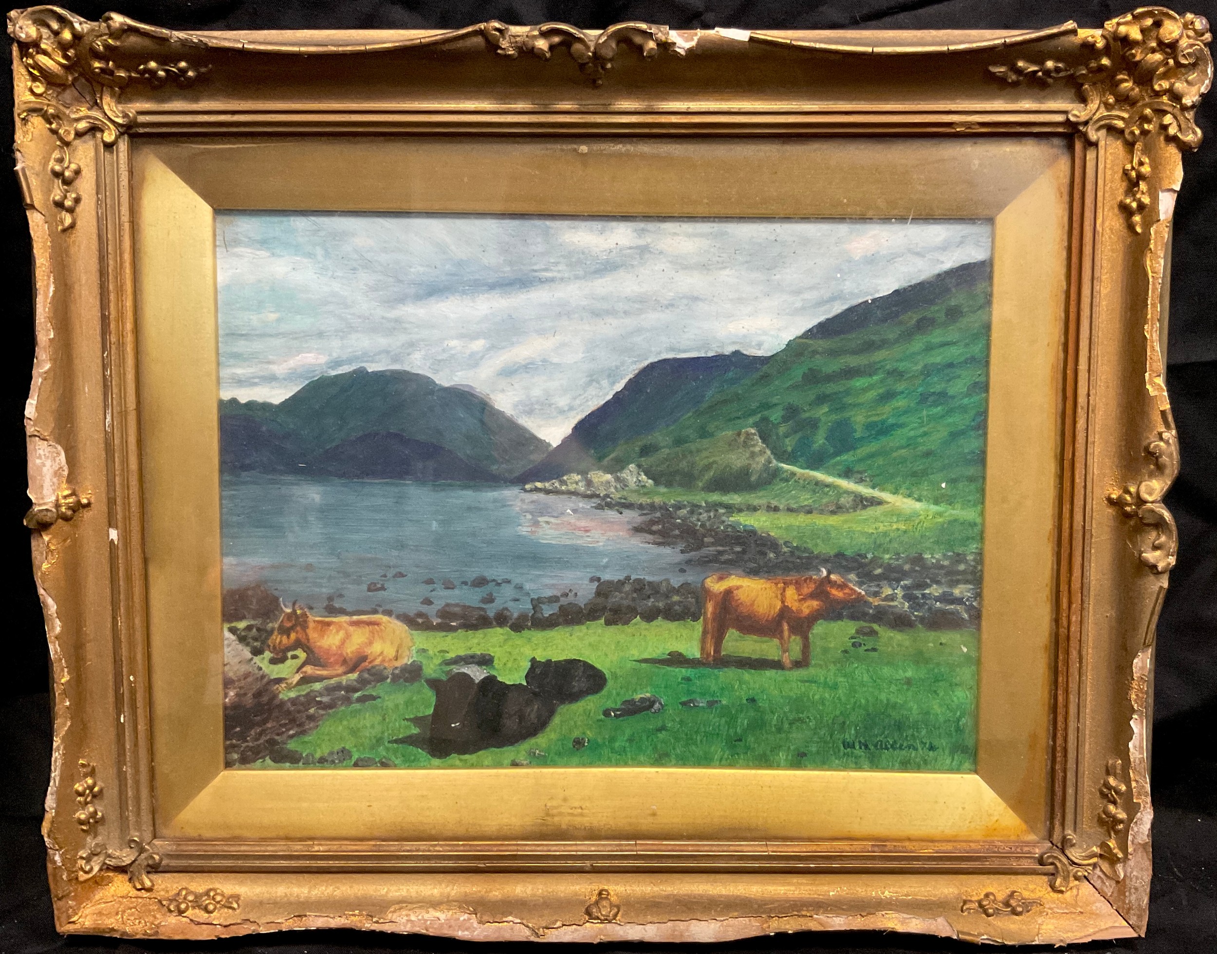 W. H. Allen (19th century), Highland Cattle by Loch Sunart, signed, watercolour, 18cm x 24cm.