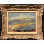 Pastor Khoff? Indistinctly signed, Impressionist coastal landscape, impasto oil on board, 23cm x