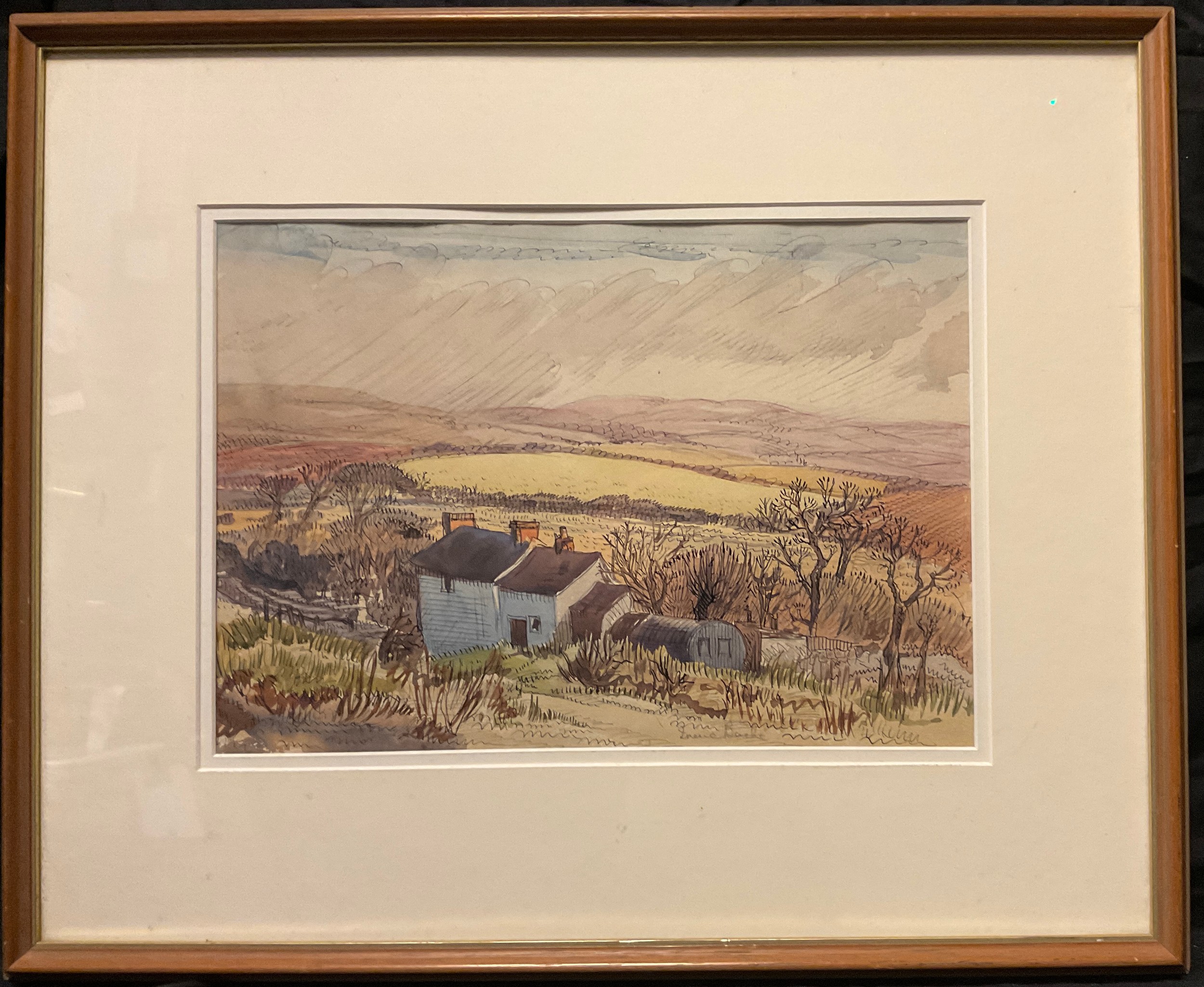 Irene Bache, (1901-1992), A View of Gower, signed, watercolour wash over pen and ink, 24cm x 34.5cm.