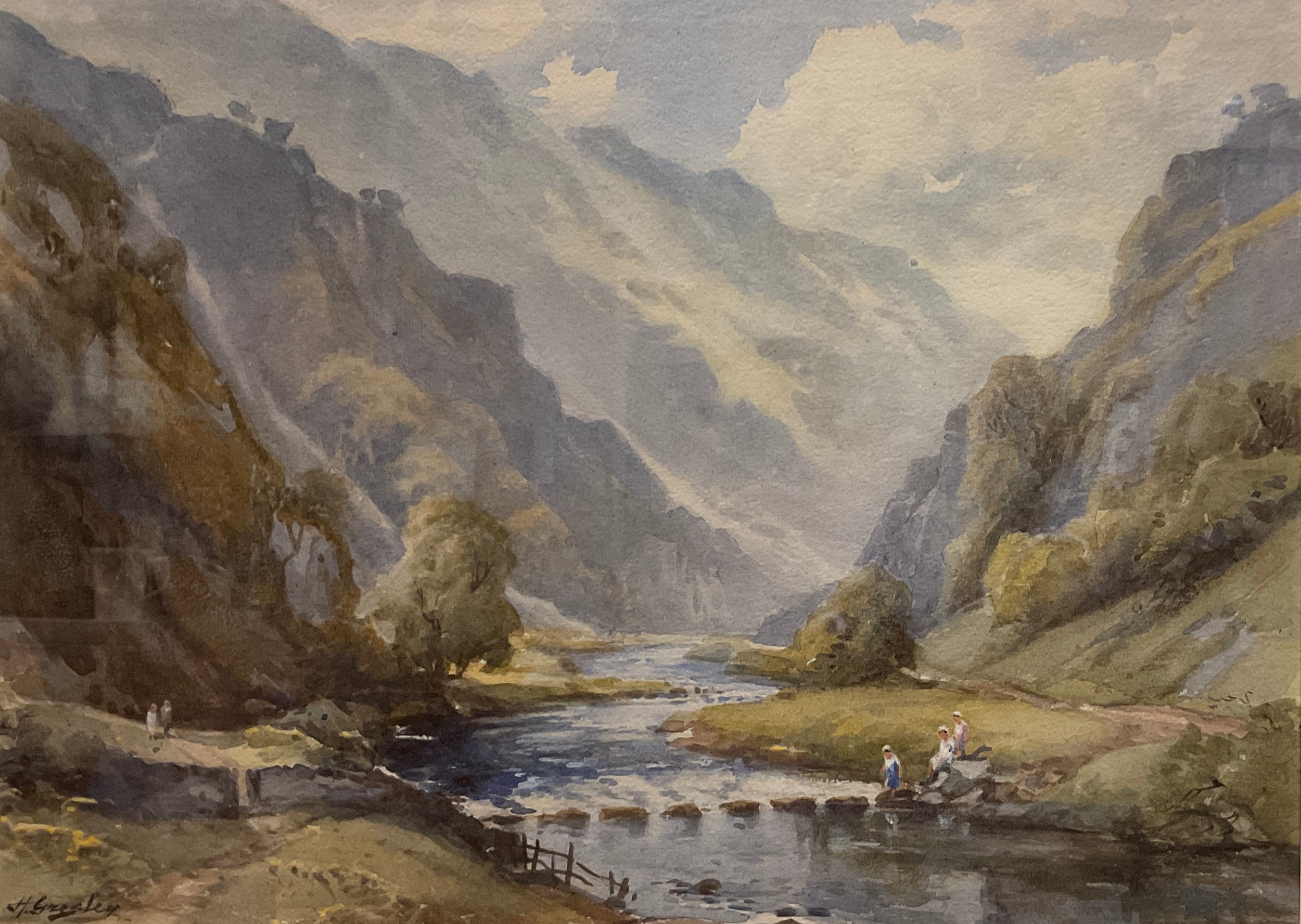 Harold Gresley (1892–1967) The Stepping Stones, Dovedale, Derbyshire signed, watercolour, 28cm x - Image 3 of 3