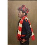 Joyce Wyatt (bn. 1940), Young boy wearing a Tartan hat, signed, dated '73, oil on canvas, 92cm x