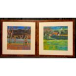 Pamela Guille (Modern School), a pair, Fauvist studies - Farm buildings, signed, oils on board, 39.