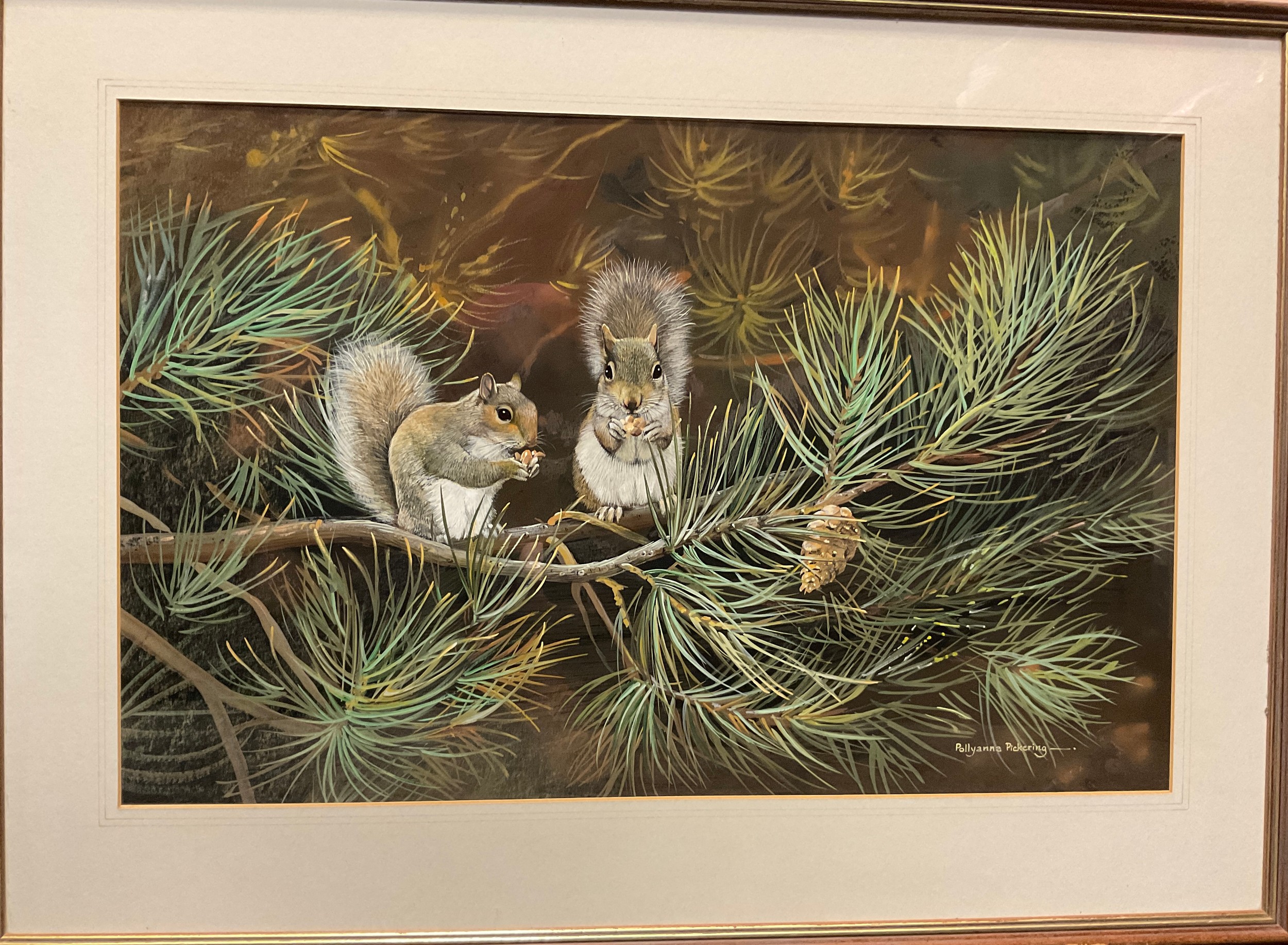 Pollyanna Pickering (English, 1942-2018), Grey Squirrel pair, signed, gouache on artist's board,