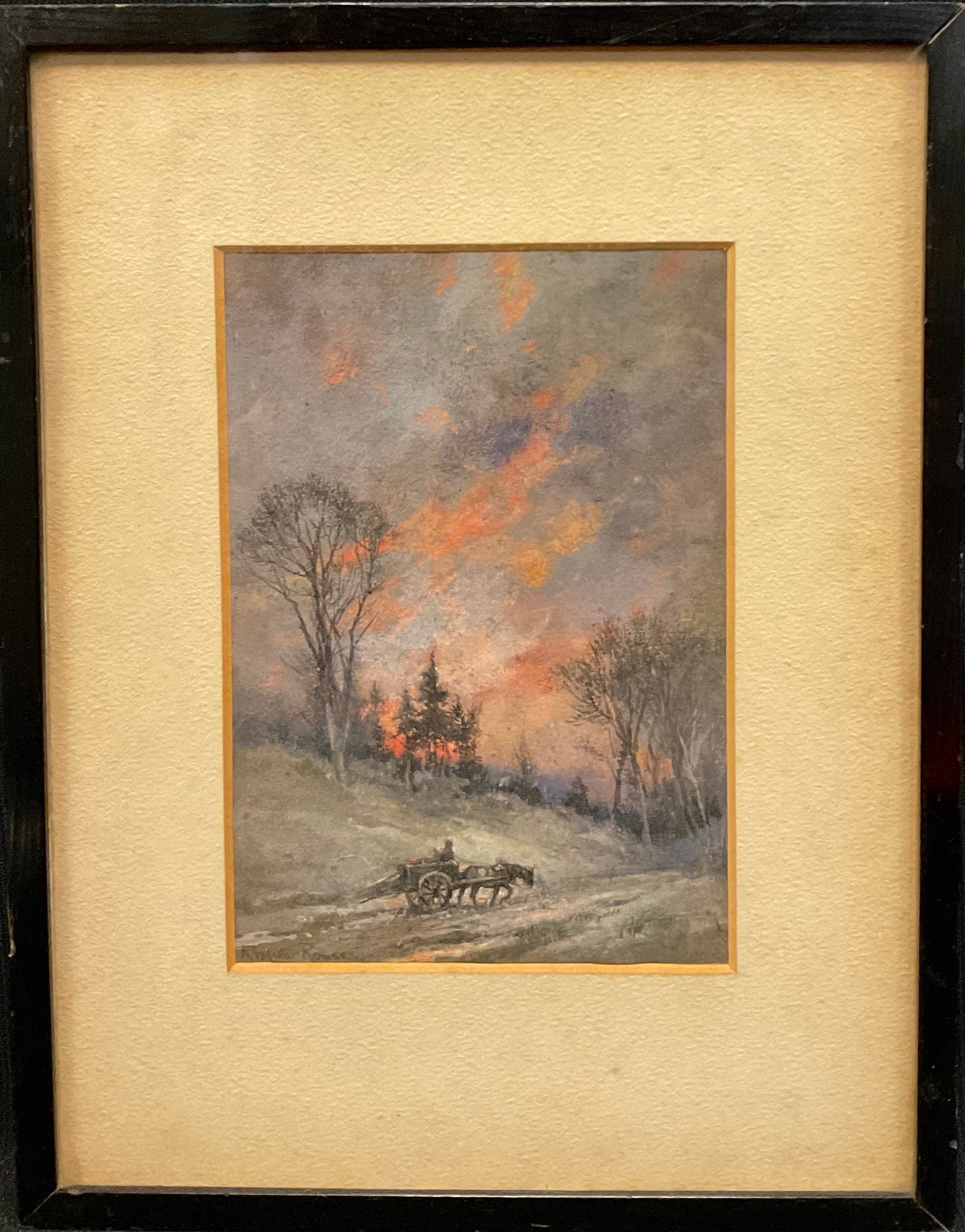 Robert William Arthur Rouse (1867–1951), ‘Red sky at night’, signed, gouache, 16.5cm x 10.5cm. - Image 2 of 2