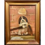 English school, mid 20th century, Beagle Puppy, Age 4 weeks, oil on canvas, 38cm x 28cm.