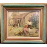 Continental school, Impressionist Landscape with figures, indistinctly signed, oil on board,