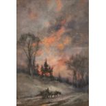 Robert William Arthur Rouse (1867–1951), ‘Red sky at night’, signed, gouache, 16.5cm x 10.5cm.