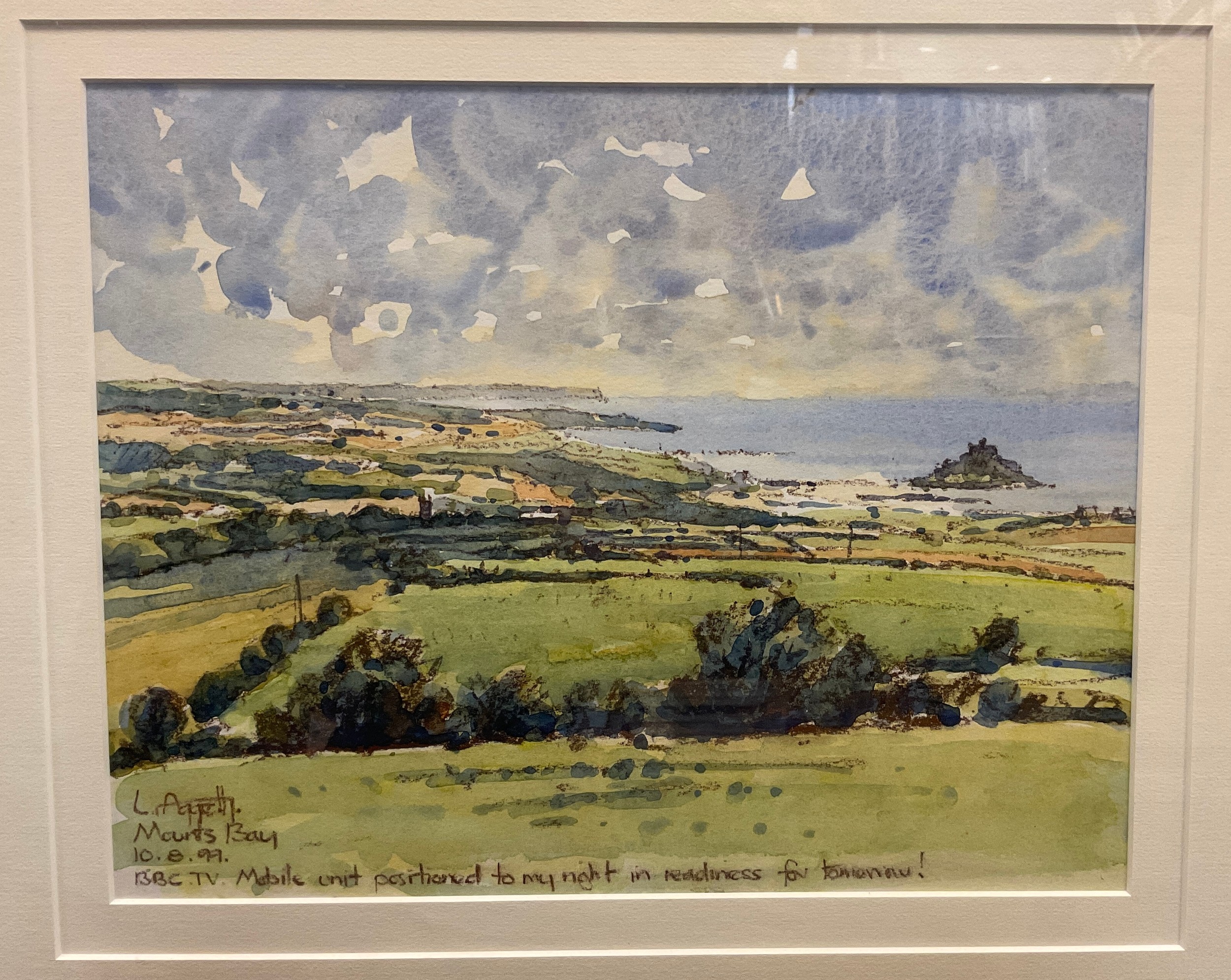 Lionel Aggett, Mounts Bay, signed and inscribed, watercolour, 22cm x 28cm.