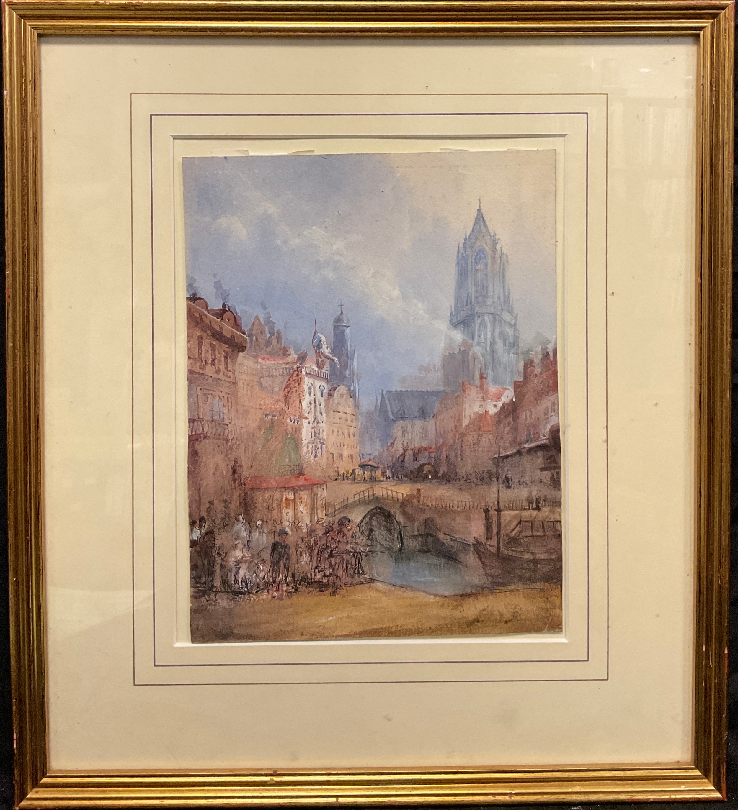 Manner of David Roberts, ‘Utrecht’, titled, and dated 1875 to verso, watercolour, 26cm x 19.5cm. - Image 2 of 2
