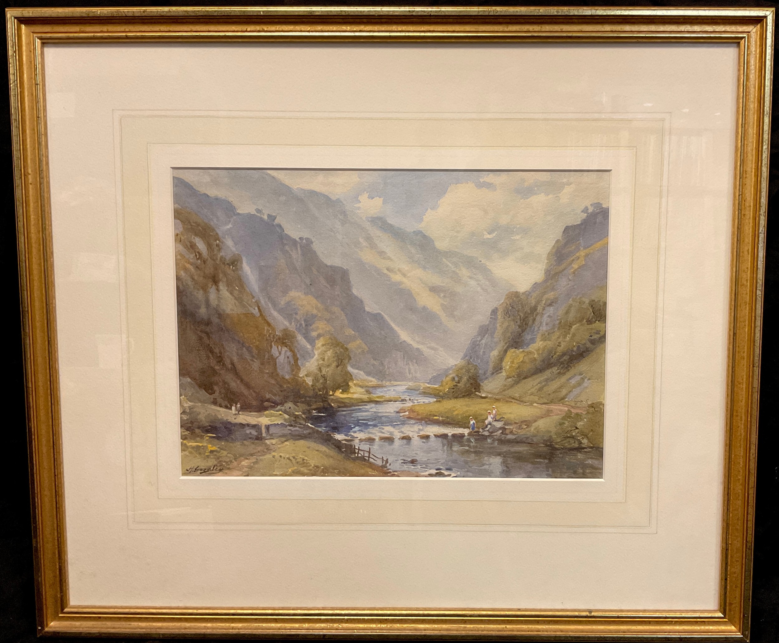 Harold Gresley (1892–1967) The Stepping Stones, Dovedale, Derbyshire signed, watercolour, 28cm x