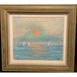 Joan Gilchrest (1918 - 2008) Sunrise signed with monogram JG, oil on board, 15.5cm x 18cm.