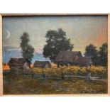 Russian school, 20th century, ‘Farmstead by moonlight’, indistinctly signed (O. Apqumacof ?), oil on