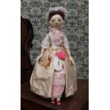 A reproduction 'Queen Anne' style carved and painted wooden artist doll, Miss Elizabeth, the