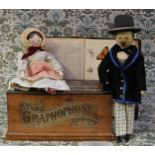 A pair of late 19th century Grödnertal or 'Dutch' peg dolls, as a courting couple, the carved and