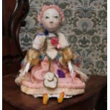 A reproduction 'Queen Anne' style carved and painted wooden artist doll, Lady Charlotte, the