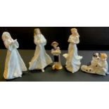 Royal Doulton figures - Christmas day, HN 3488; Christmas Carols, HN 3727; Loving you, HN 3389;