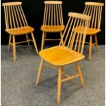 A set of four Ercol style, mid 20th century spindle-back chairs, (4).