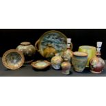 Studio pottery - Elles Family Pottery - David Elles - Large stoneware charger, tenmoku, blue, and