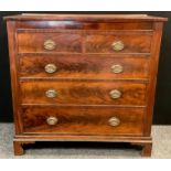 A George III mahogany chest of drawers, over-sailing top, pair of short, over three long graduated