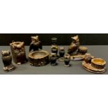 Early twentieth century treen including Black forest owl ashtray, inkwell, pen holder; others