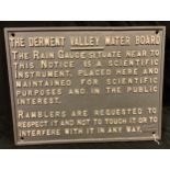 Cast Aluminium Derwent Valley Water Board sign, The Rain Gauge situated near to this notice is a