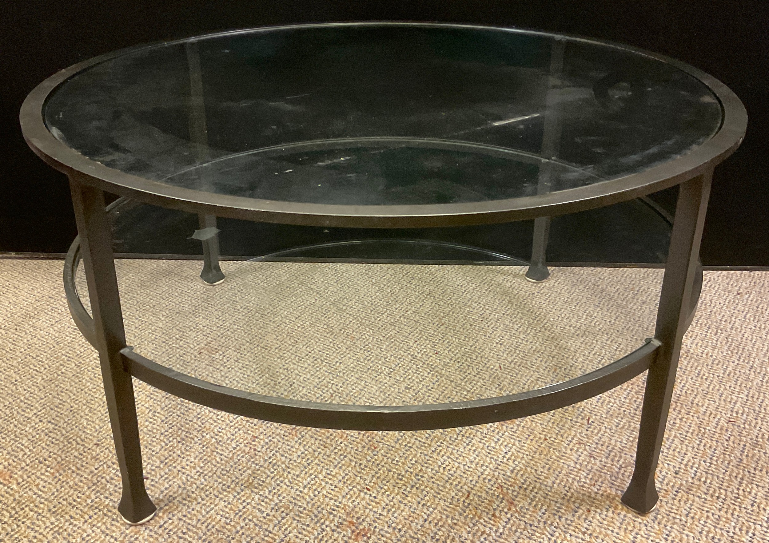A contemporary metal and glass two tier coffee table, 47cm high x 91.5cm diameter. - Image 2 of 2