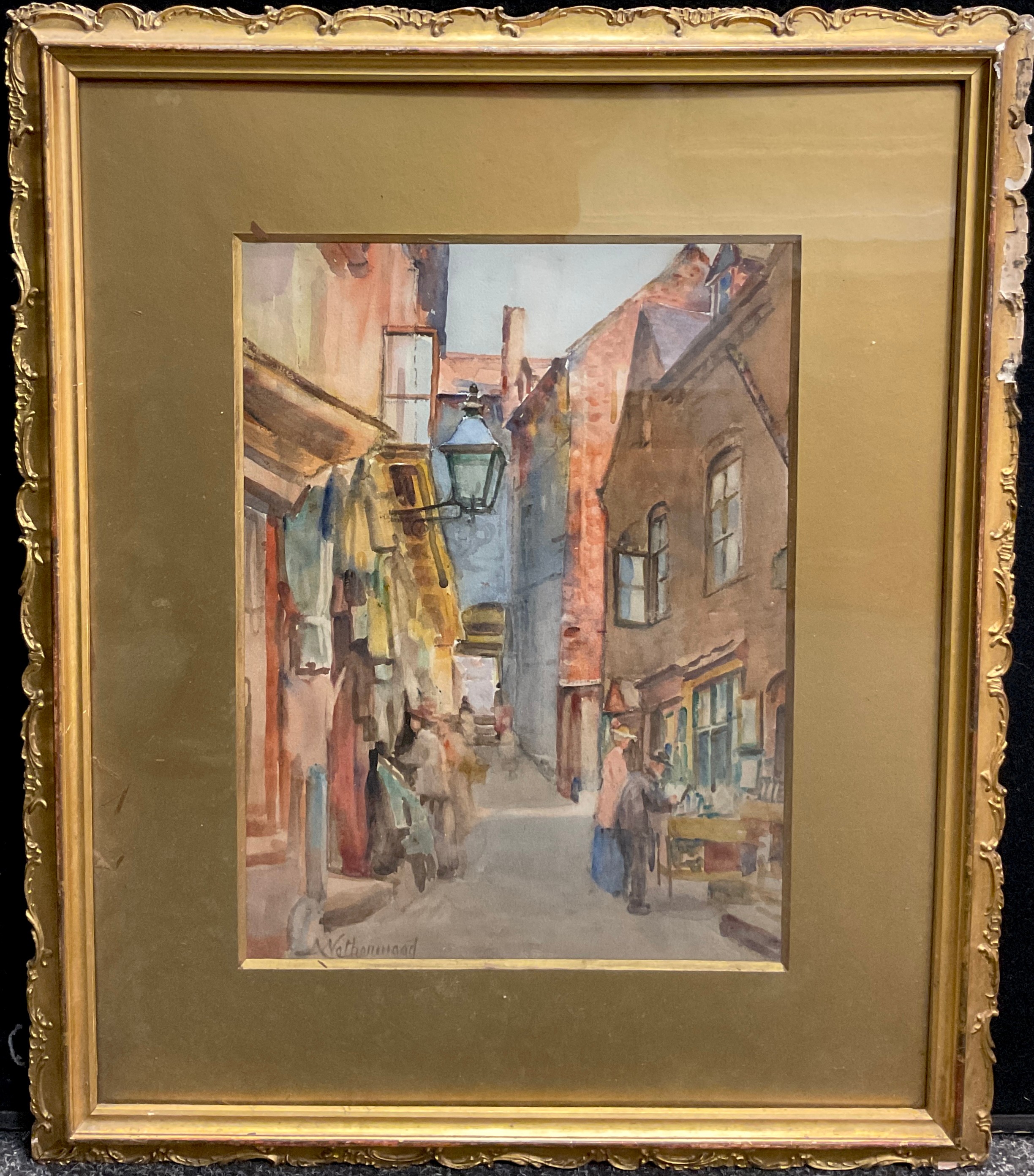 Arthur Netherwood (1864-1930), A Victorian Alley, signed, watercolour, 34cm x 24.5cm.