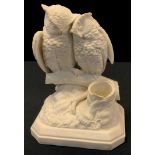 19th century Parian ware - A pair of Eagle Owls, titled ‘Match Making’, possibly by Robinson and