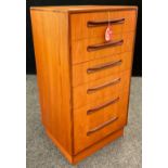 A G-plan teak tall chest of drawers, Fresco model, six drawers, 100cm high x 53.5cm wide x 44.5cm,