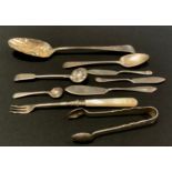 A George III silver berry spoon, Solomon Hougham, London 1796, ; Victorian Exeter silver mustard