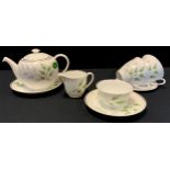 Shelley Evergreen, No 13892 tea service for two, including a tea pot, two teacups and saucers,