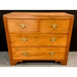 A mid 20th century Walnut chest of drawers, two short, over two long drawers, brass swan-neck