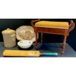 An Edwardian piano stool, turkey plate; Pearson's stoneware bread crock; Geoff Miller Sighed