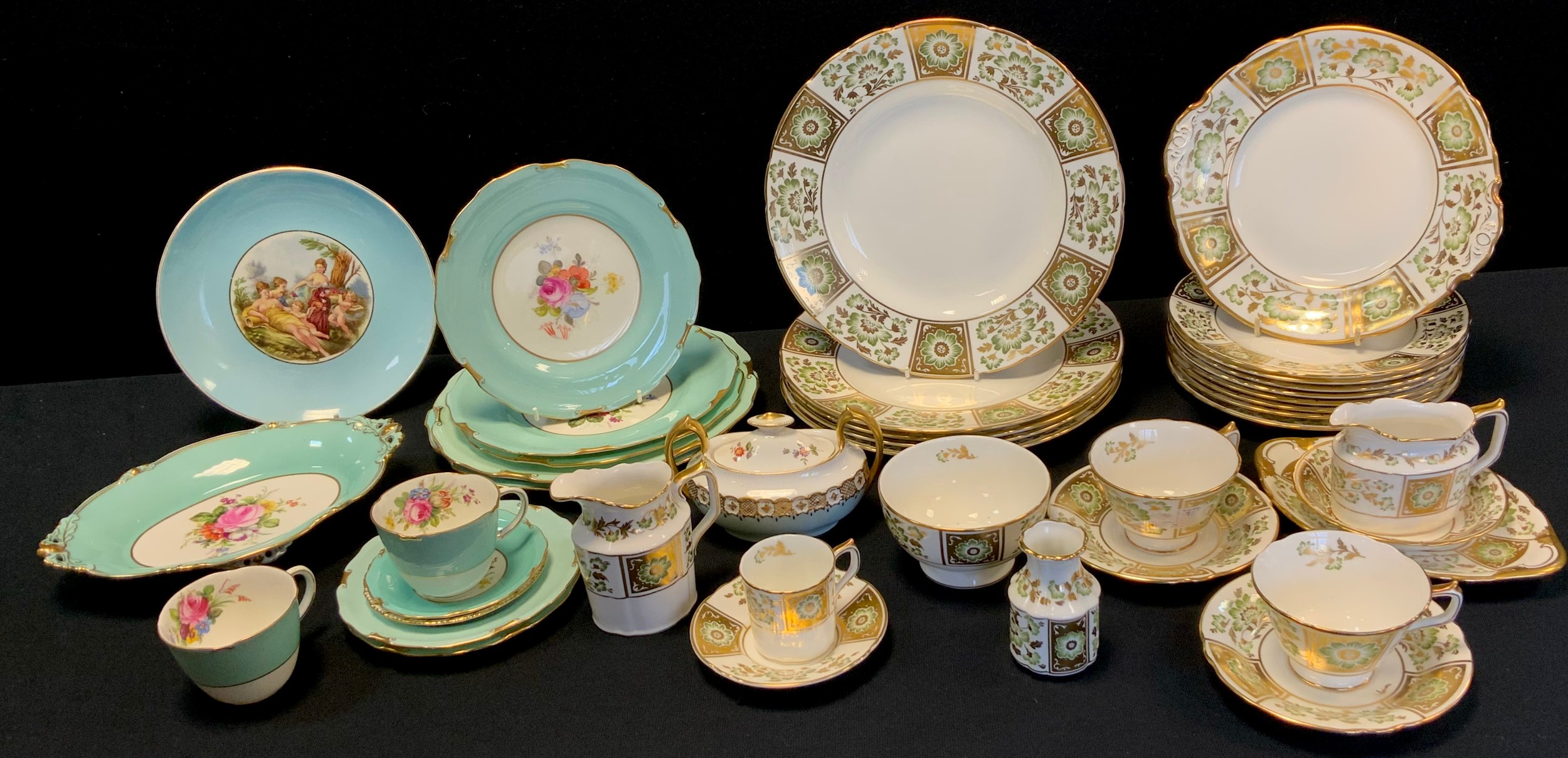 Royal Crown Derby, pattern 'green derby panel' part dinner service; other