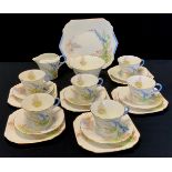 A Shelley Bluebell pattern Art Deco tea set, printed marks