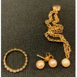 A pair of pearl ear studs; a pearl eternity ring; etc (qty)