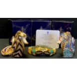 A Royal Crown Derby Paperweight, Coral Seahorse, gold stopper, certificate; others Cromer Crab ,