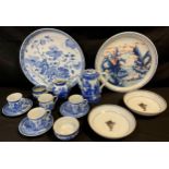 A quantity of Chinese blue and white including plates, cups and saucers; hot water pot; milk jug etc