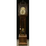 A reproduction oak longcase clock, made by Emperor, sun/moon phase, silvered chapter ring with Roman