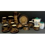 A Denby pottery Arabesque pattern part coffee set, coffee pot, hot water jug, cups, saucers,