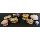 A Limoges porcelain pill box, others Halcyon Days, Staffordshire enamels etc (8)