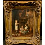 English School, after the antique, Blowing Bubbles interior scene, 40cm x 30cm, ornate swept gilt